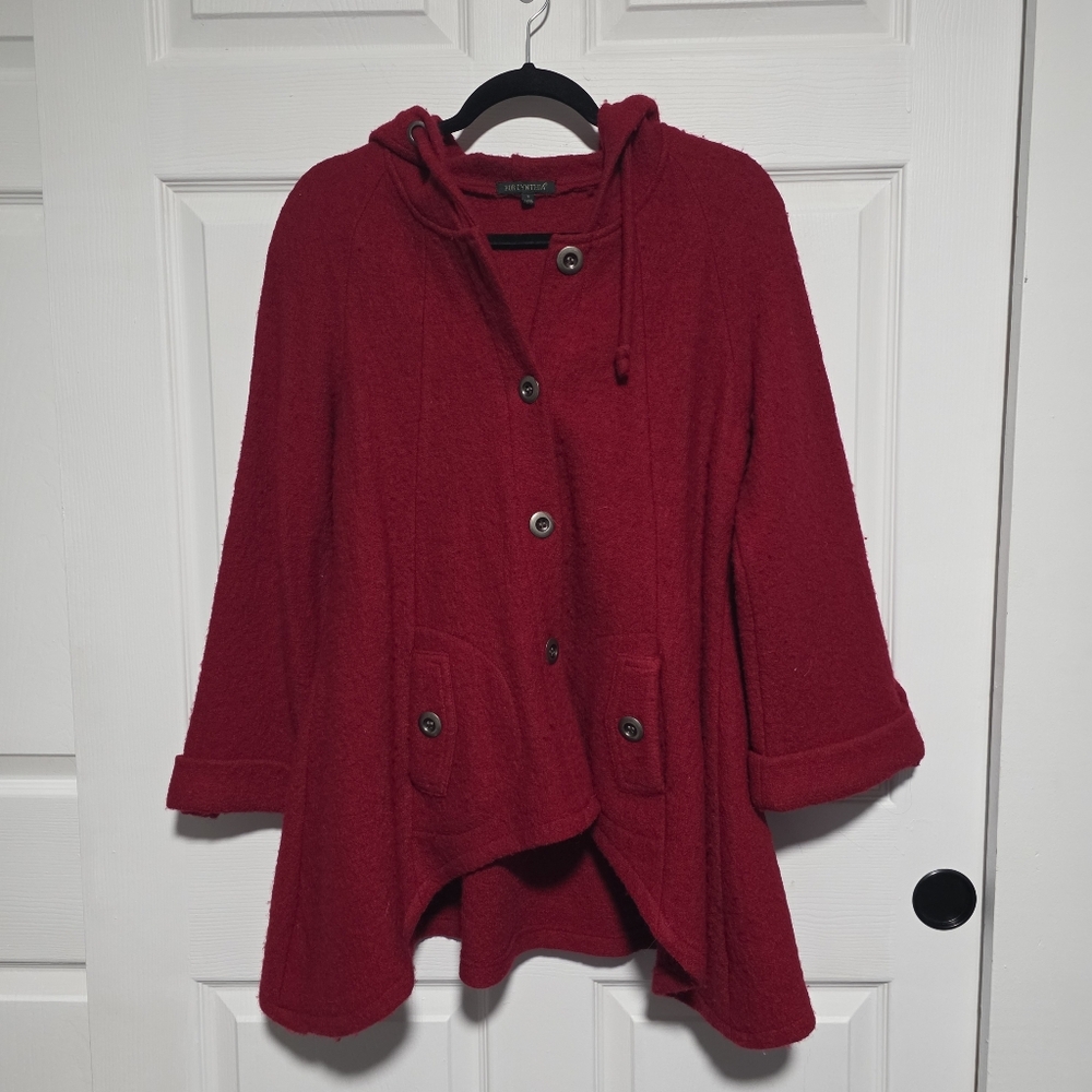 For Cynthia Red 100% Wool Jacket Button Up Swing Coat Small